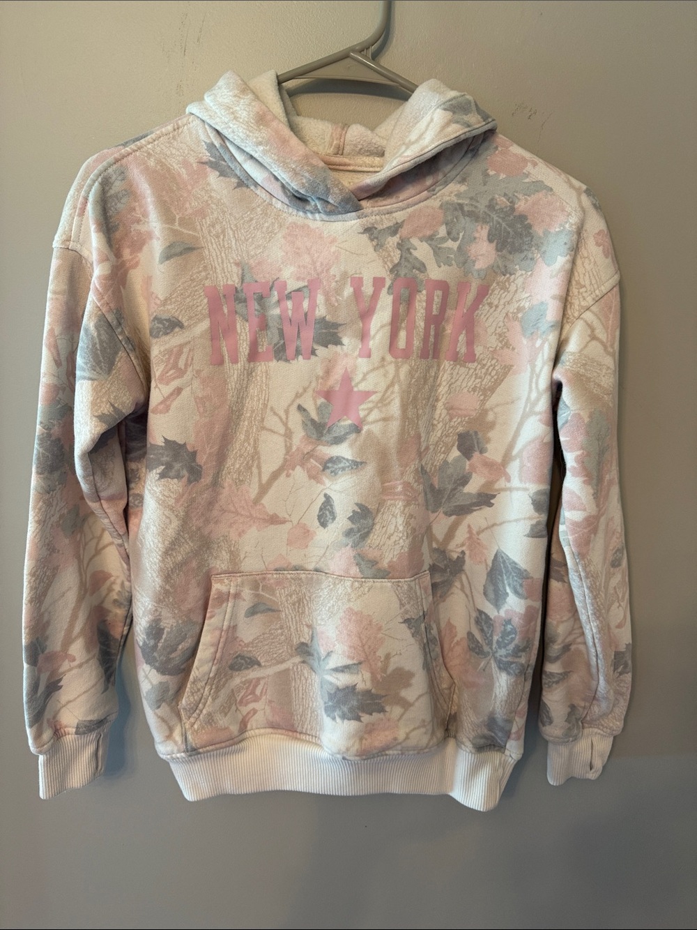 abercrombie kids New York Floral Hoodie - Pink & Gray on Cream, Size 11/12
